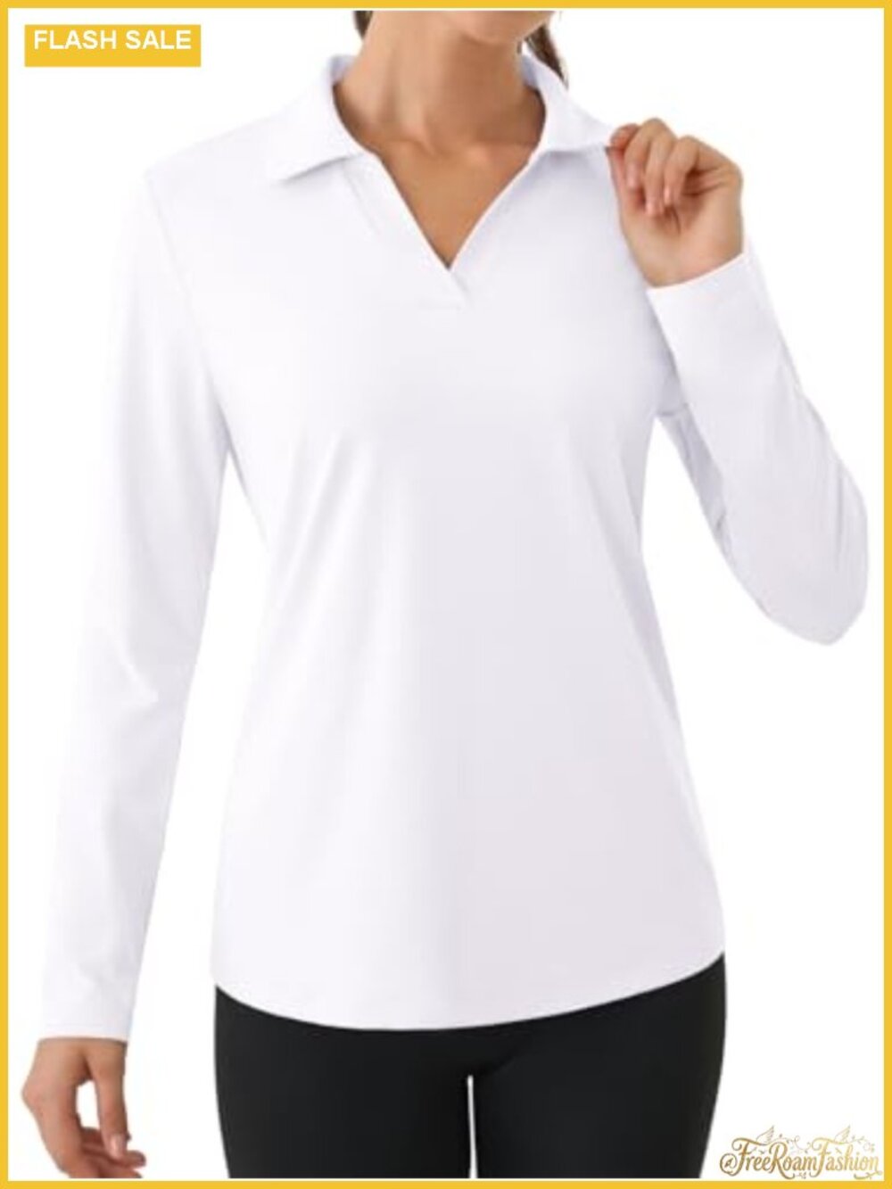 UPF 50+ Long Sleeve Golf Polo V-Neck Quick Dry Athletic Top